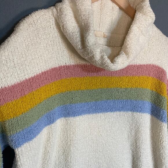 Altar'd State Womens Rainbow Striped Sweater Size Large Chenille Cowl Neck Cozy - Picture 2 of 9